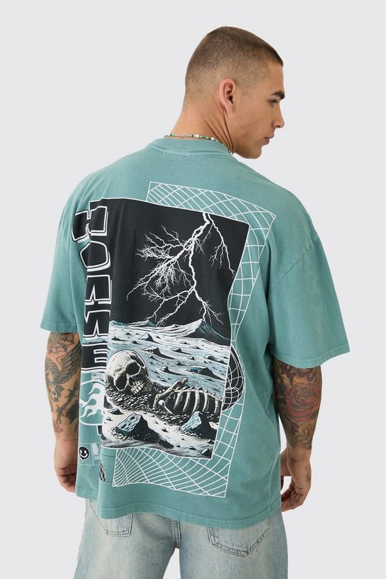 Oversize T-Shirt mit Skelett-Print