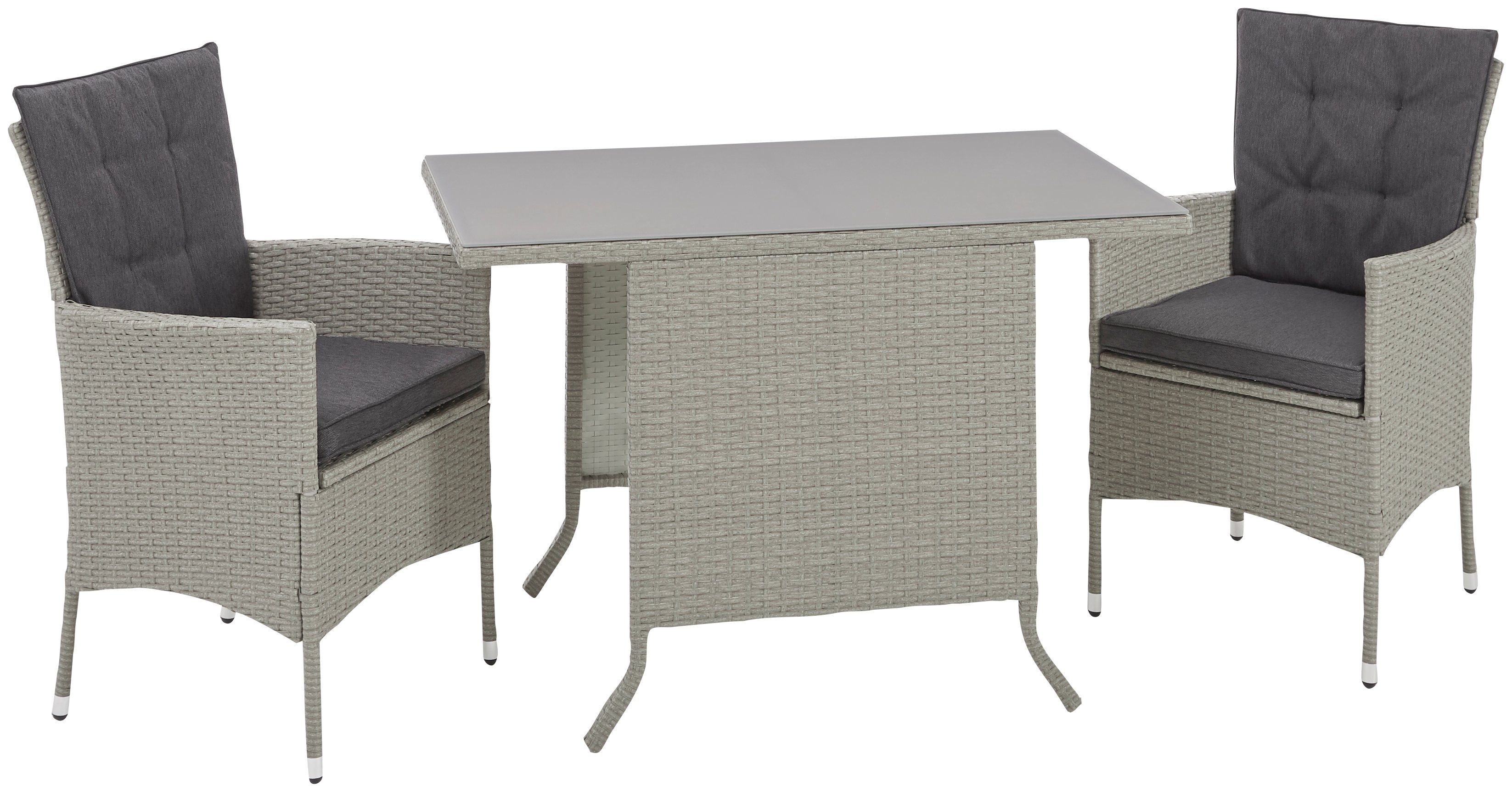 KONIFERA Balkonset Mailand, (7-tlg), 2 Sessel, Tisch 112x65 cm, Polyrattan
