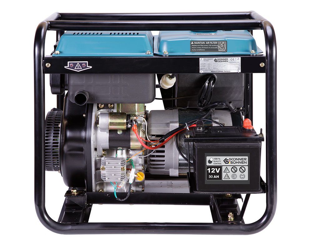 Könner & Söhnen Stromerzeuger KS 9100HDE-1/3 ATSR, 7,50 in kW, (18PS 4-Takt Dieselmotor, Kupfer, E-Start, Vorwärmer, AVR, 1-tlg., Anzeige (Volt, Hz), 7500/6000 Watt, 1x16A (400V)/ 1x32A (230V), für privaten und gewerblichen Gebrauch