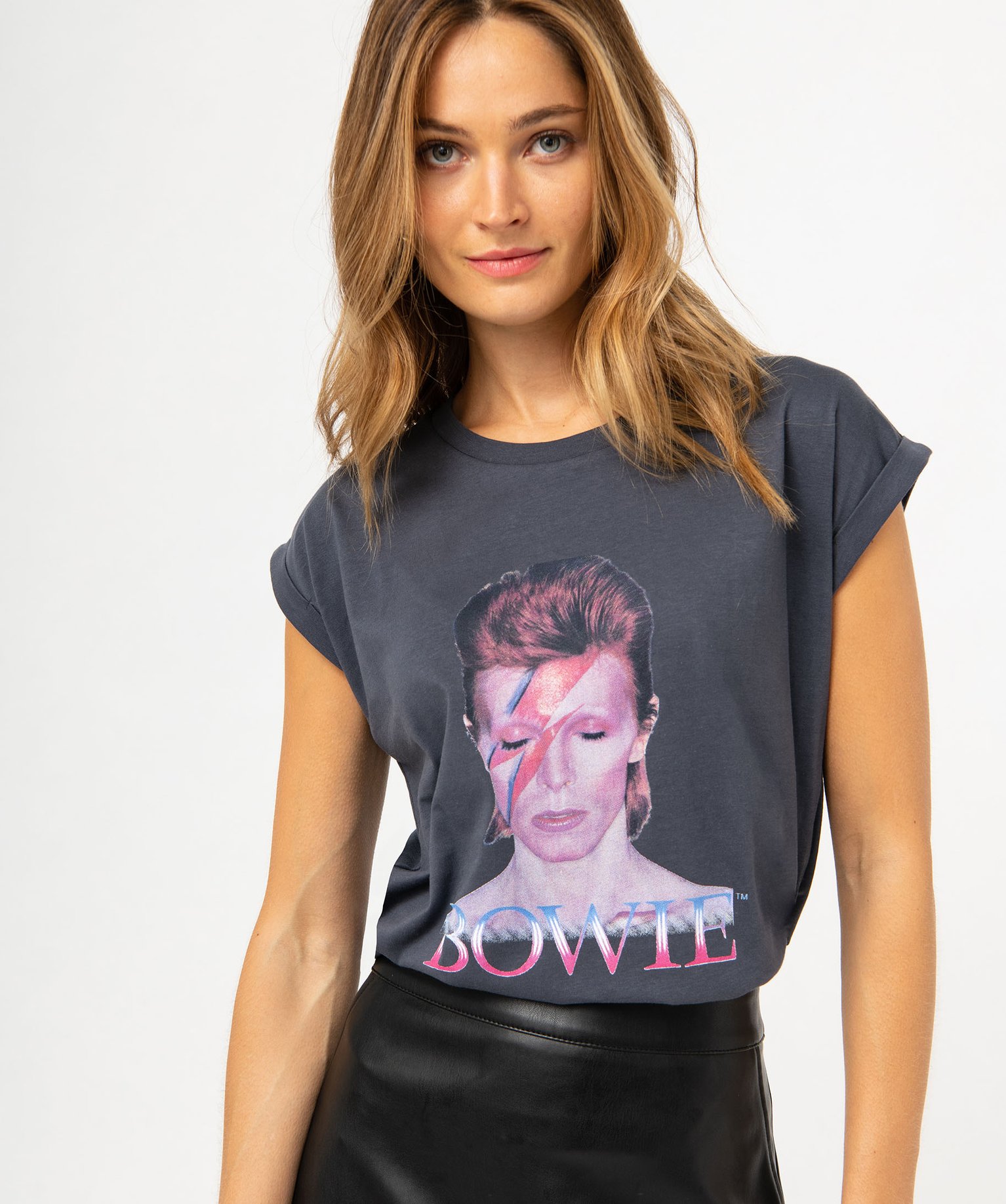 Tee-shirt manches courtes à revers imprimé femme - David B... noir | GEMO