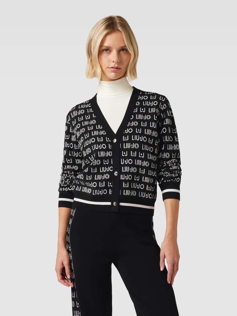 Cardigan mit Label-Muster in schwarz