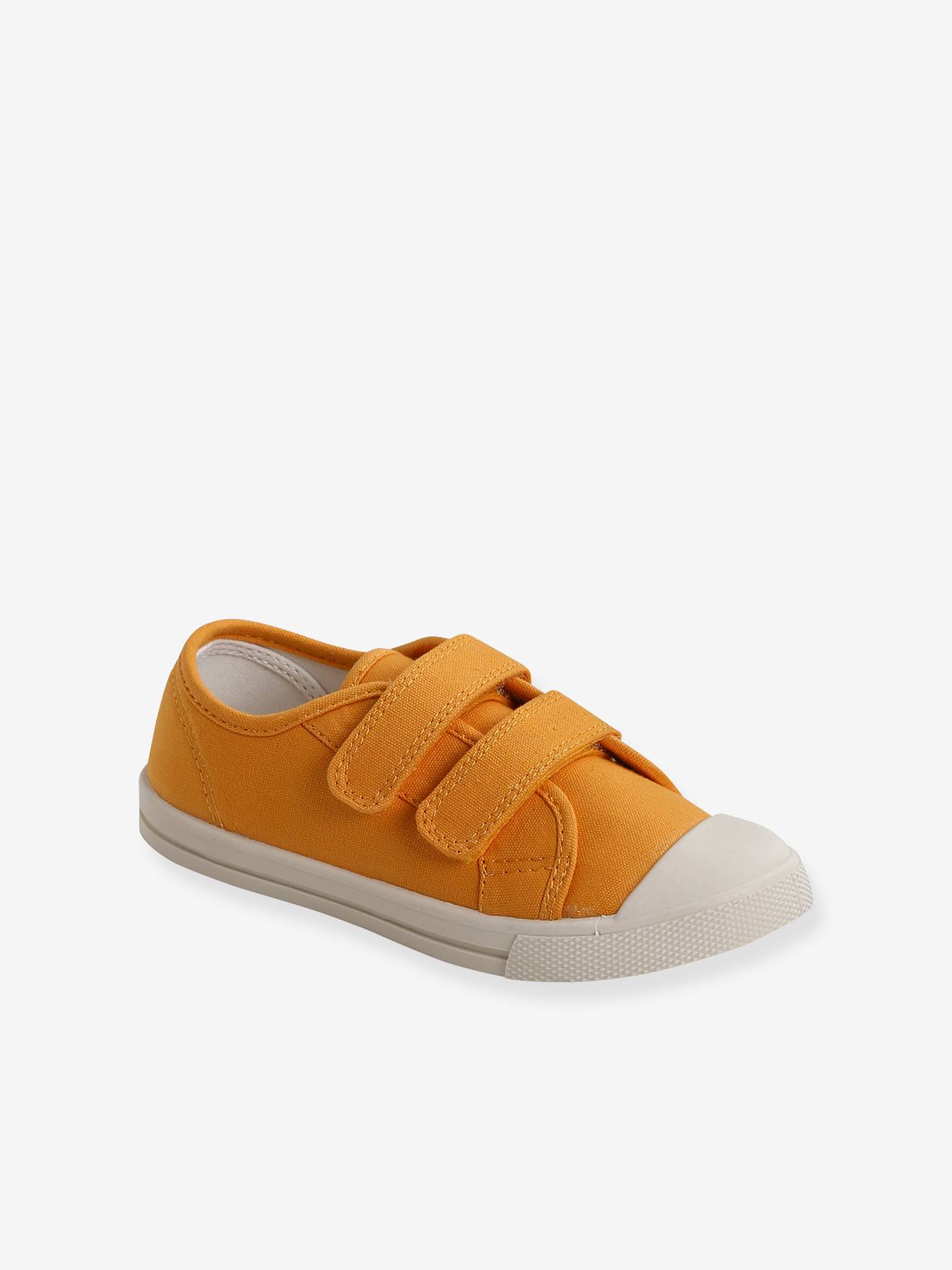 Baskets scratchées en toile enfant moutarde