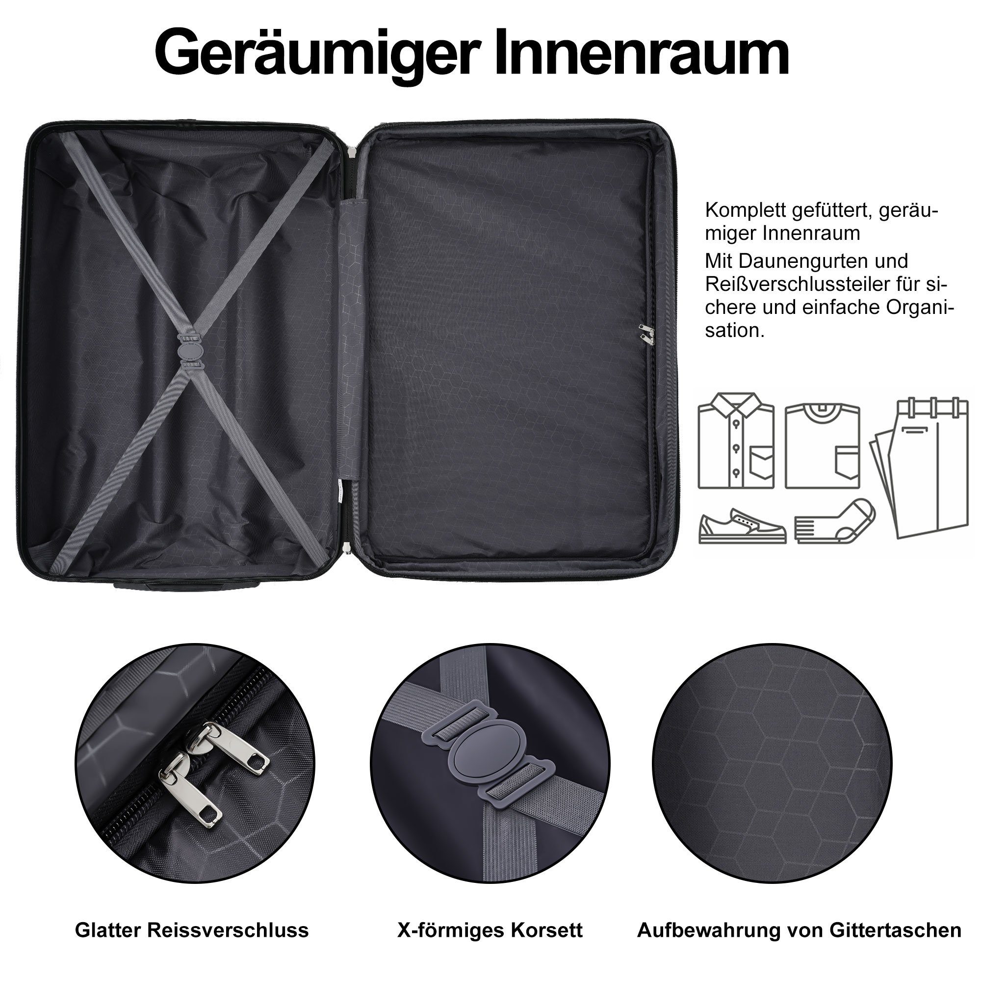 BlingBin Kofferset Hartschalen-Koffer Rollkoffer, 4 Rollen, (set, 3 tlg., TSA Zollschloss), 360° leises Universal-Räder, TSA-Zahlenschloss, Erweiterbar