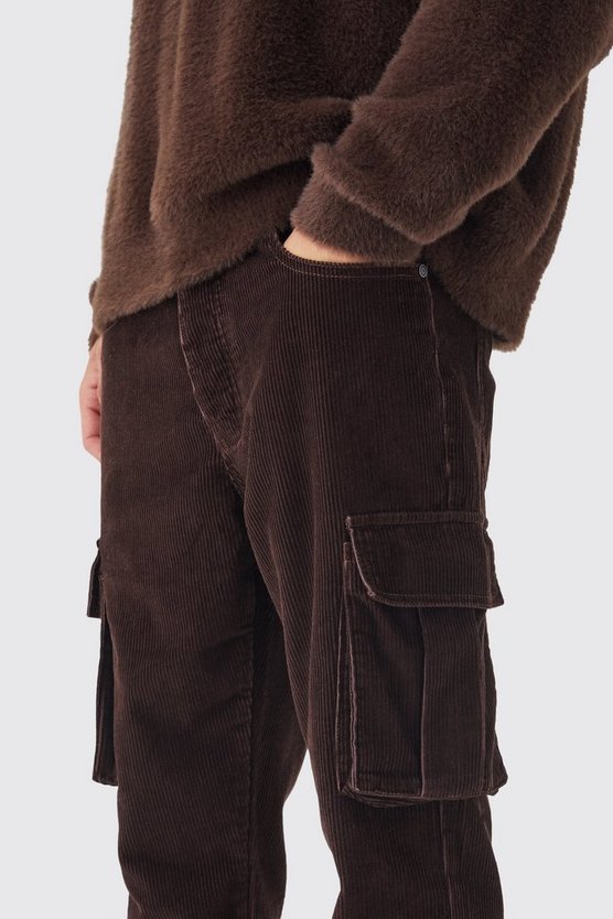 Slim-Fit Cord-Cargohose mit Acid-Waschung