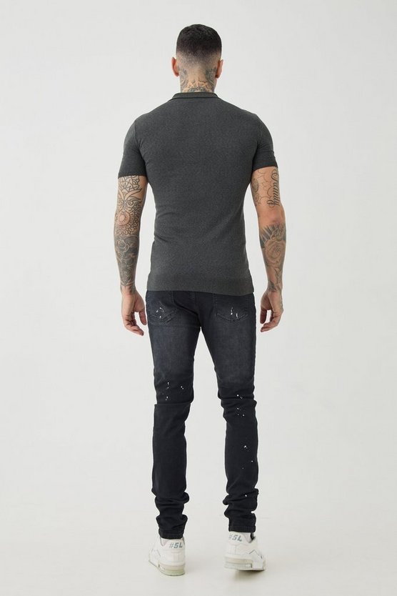 Tall kurzärmliges Muscle-Fit Poloshirt mit Reißverschluss