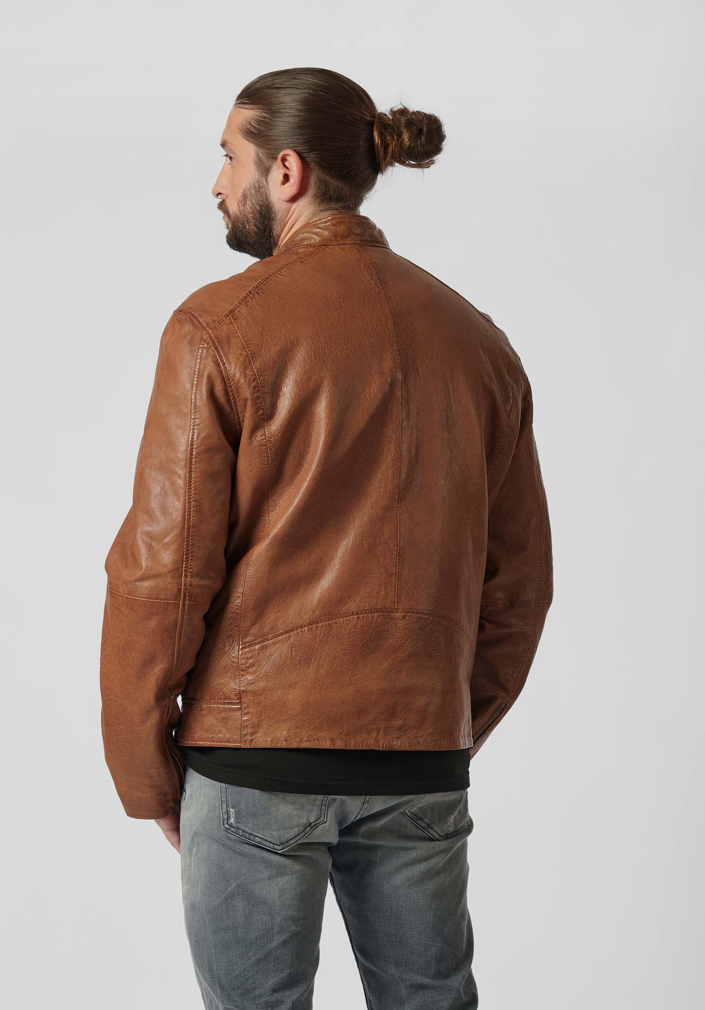 UNIQ   Veste en cuir marron Homme