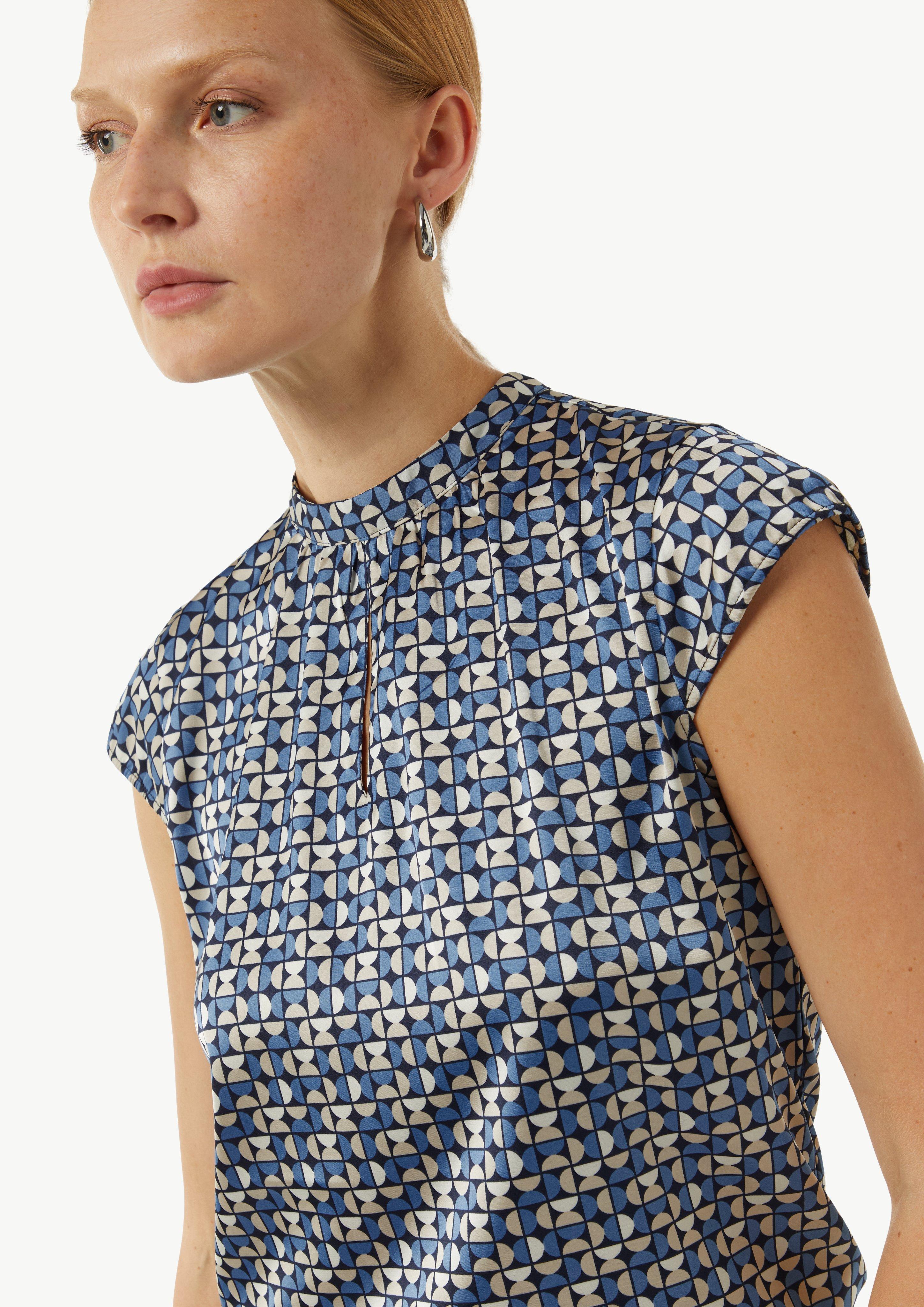 Gemusterte Satin-Bluse mit Raffung - navy