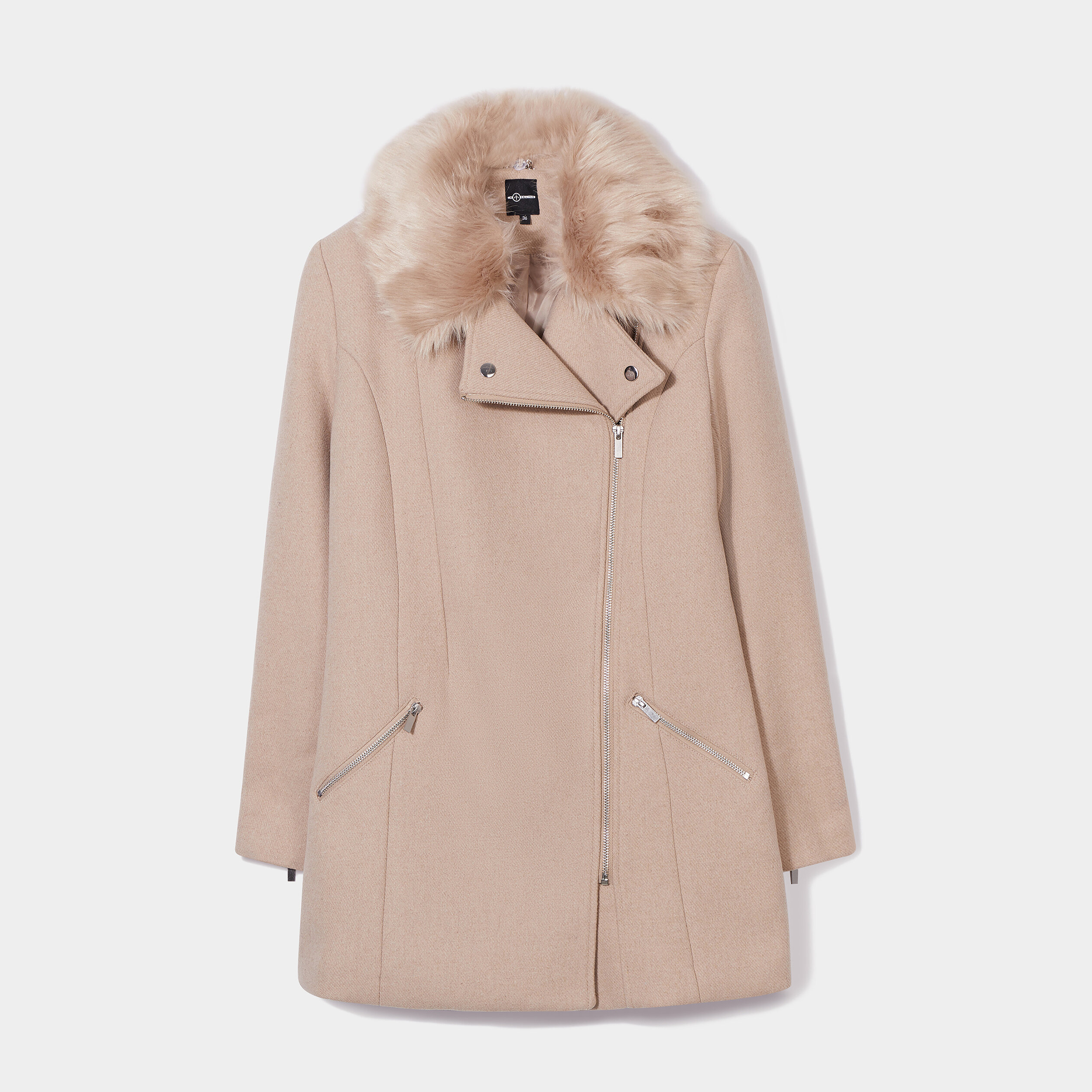 Manteau droit zippé beige femme | La Halle