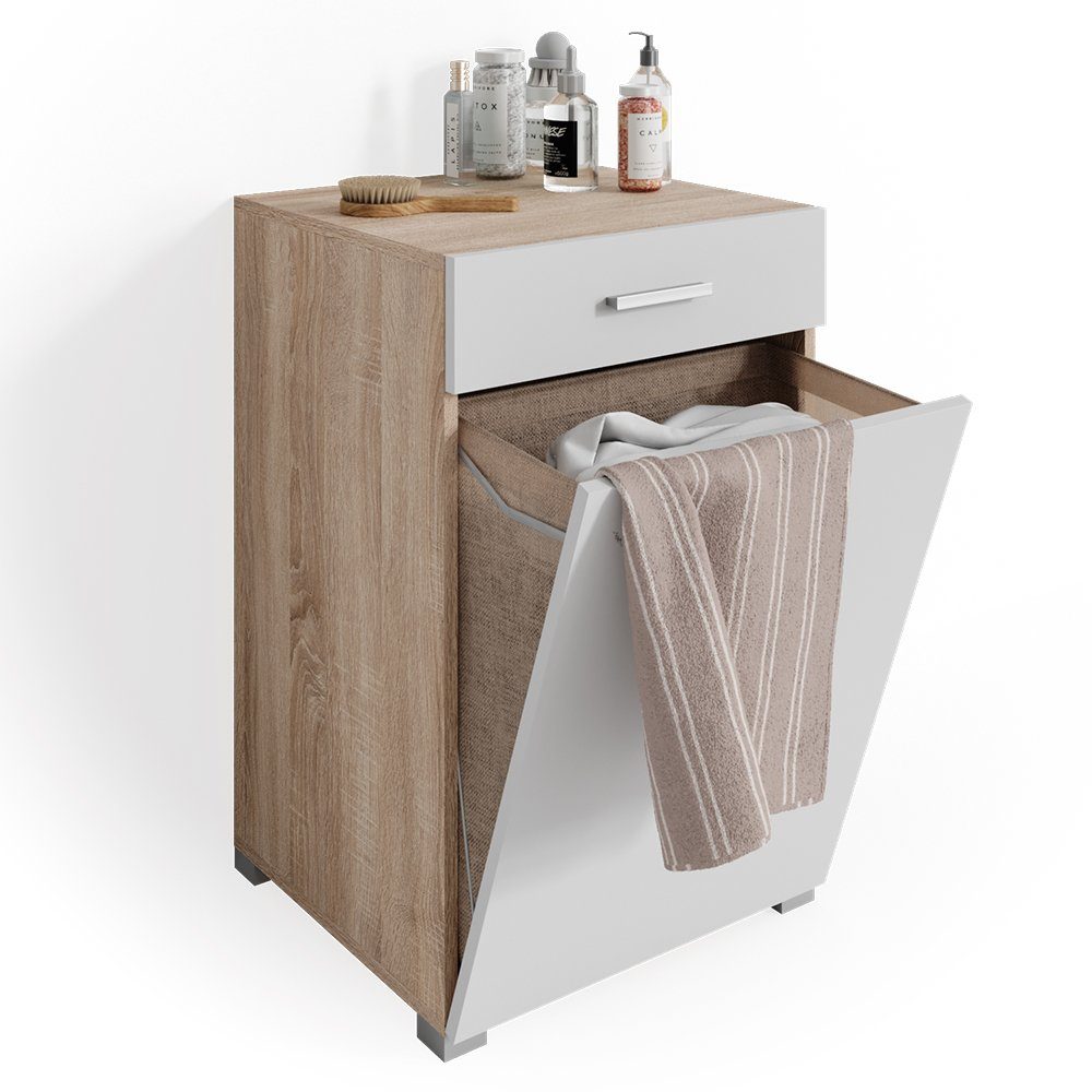 Vicco Wäscheschrank Wäschekorb Badschrank MATTEO XL 1xKipptür Sonoma / Weiß