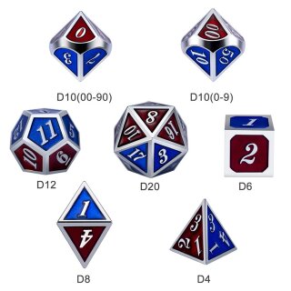 Metal & Enamel Dice Set Burgundy & Blue (7)