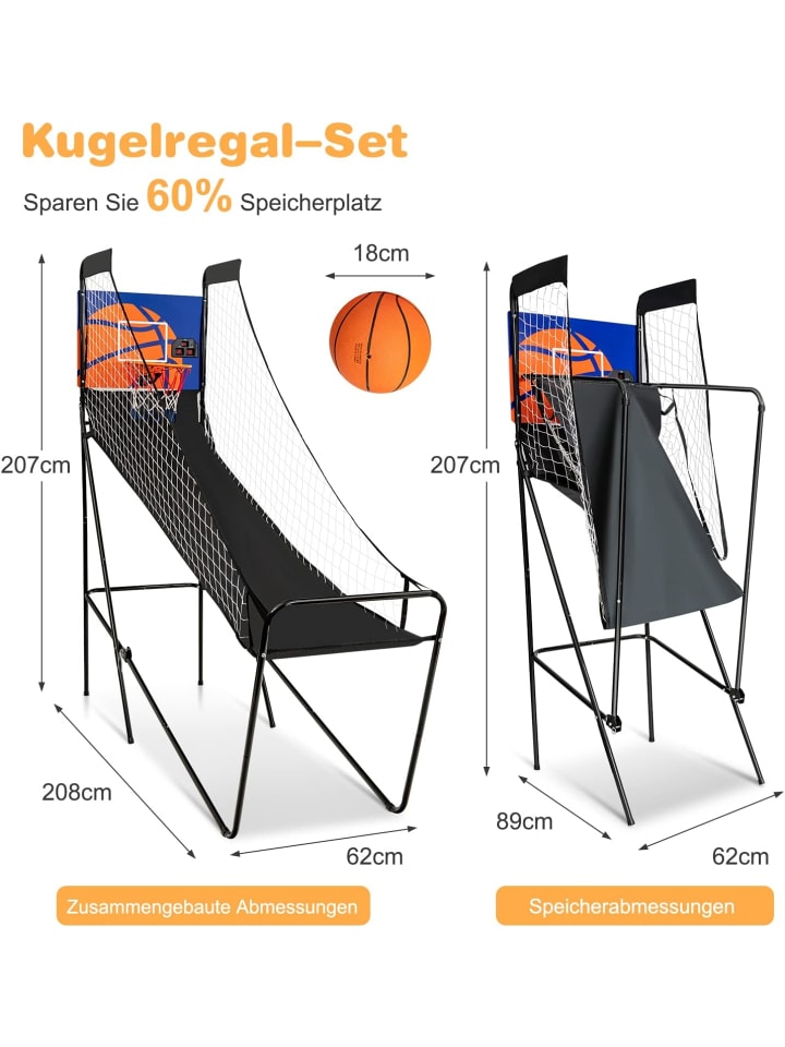 COSTWAY Arcade-Basketballspiel in Schwarz günstig kaufen 90 x 60 cm