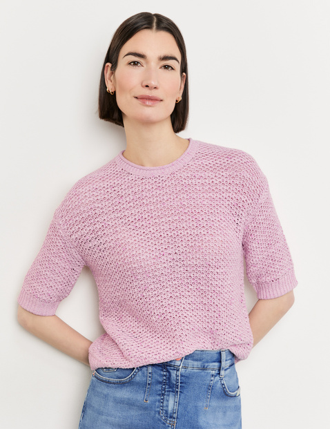 Halbarm-Pullover in Lochstrick