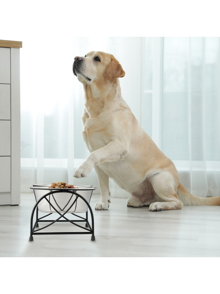 relaxdays Futterstation Hunde in Schwarz/Silber - (B)42,5 x (H)15,5 x (T)19,5 cm günstig kaufen onesize