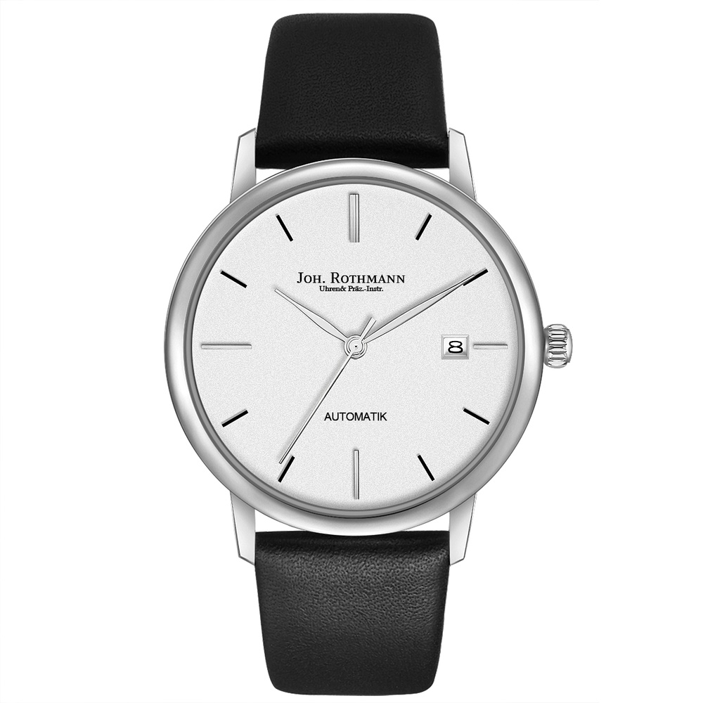 Joh. Rothmann Montre automatique Classic en Argent Cuir véritable en Noir Montre