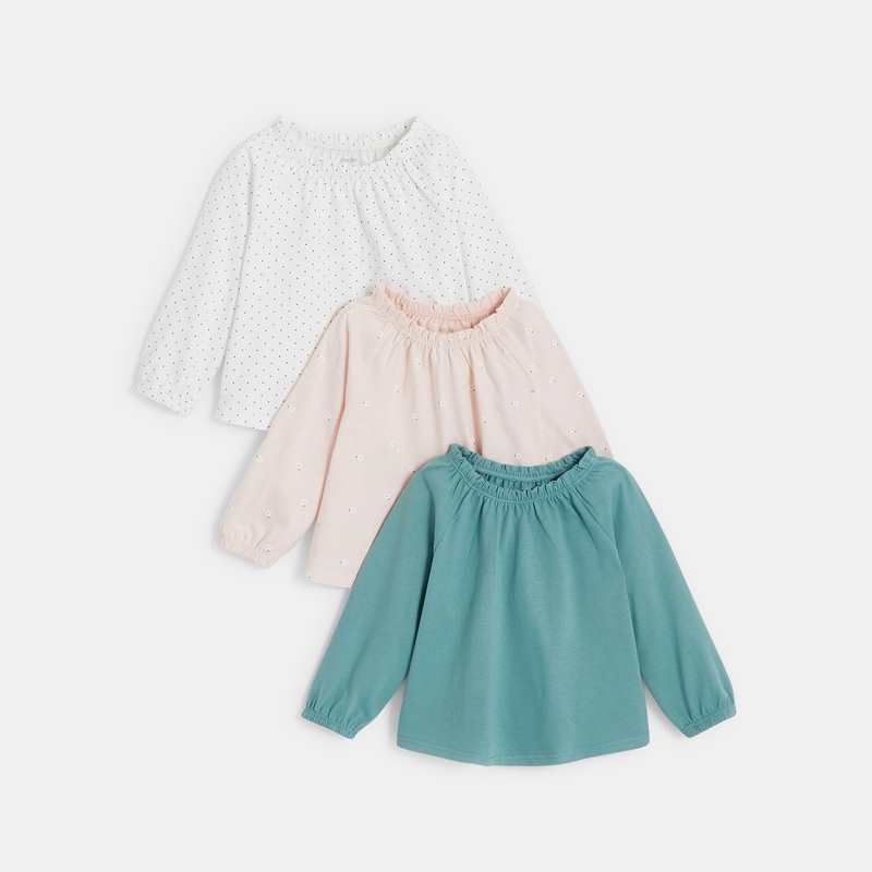 Blouse col élastique (lot de 3) verte bébé fille