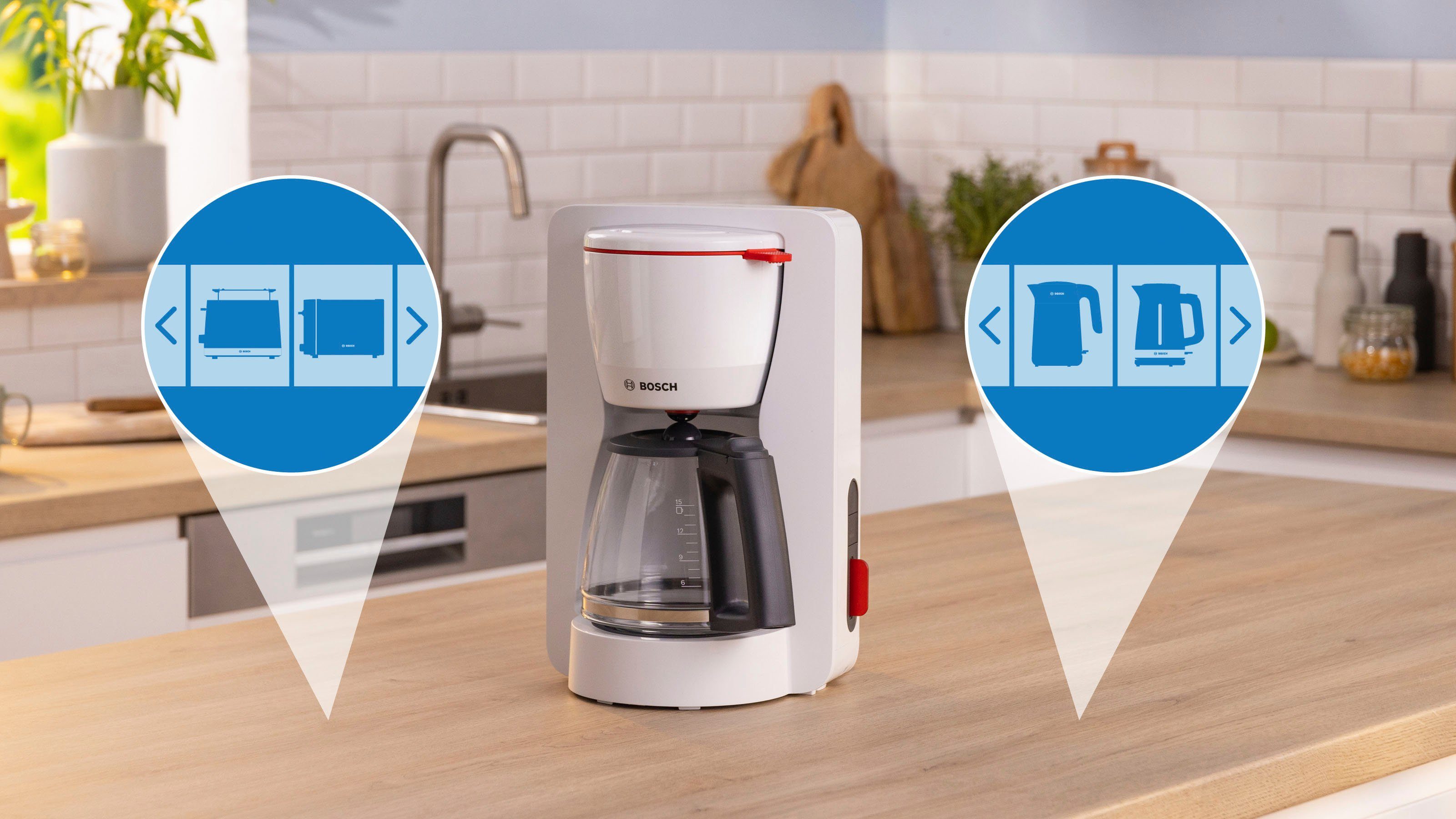 BOSCH Filterkaffeemaschine MyMoment TKA3M131, 1,25l Kaffeekanne, Papierfilter 1x4, 60min Warmhaltefunktion, Aroma intense, Entkalkungsprogramm, 1200 W