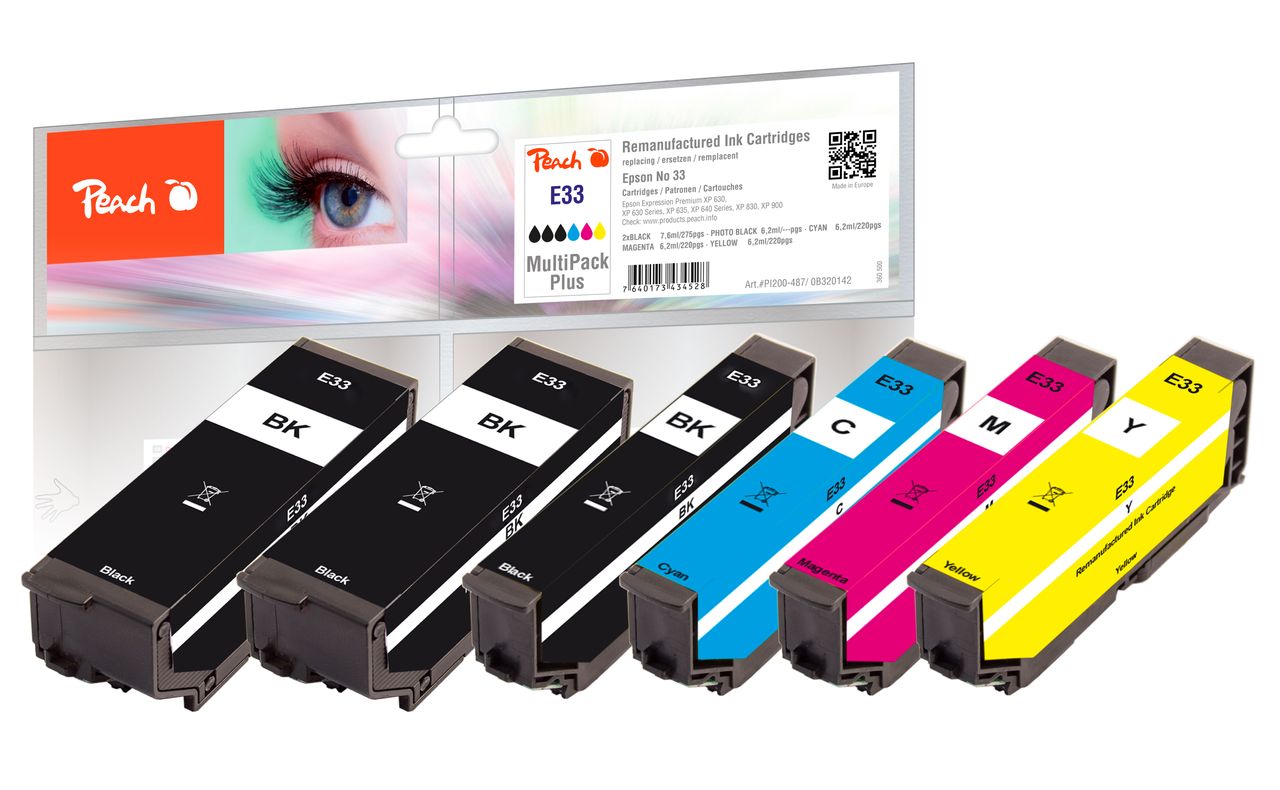 Peach Spar Pack Plus Tintenpatronen ersetzt Epson T3337, No. 33