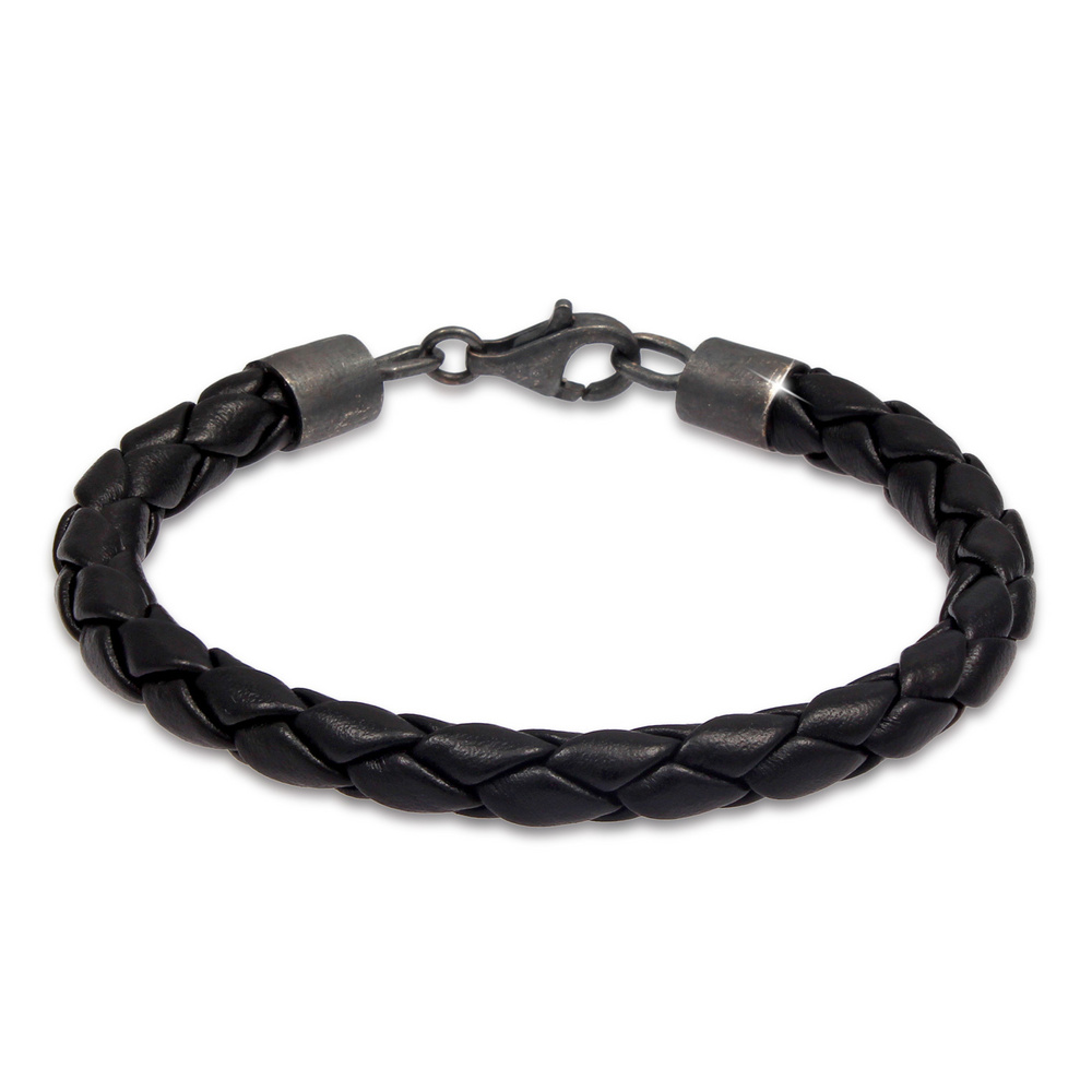 KUZZOI KUZZOI Bracelet Bracelet en cuir tressé pour homme en 925/1000 argent massif Bracelet