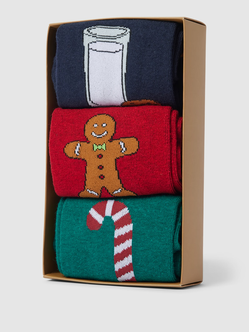 Socken im 3er-Pack in Geschenkbox Modell 'XMAS COMFORT FOOD' in rot