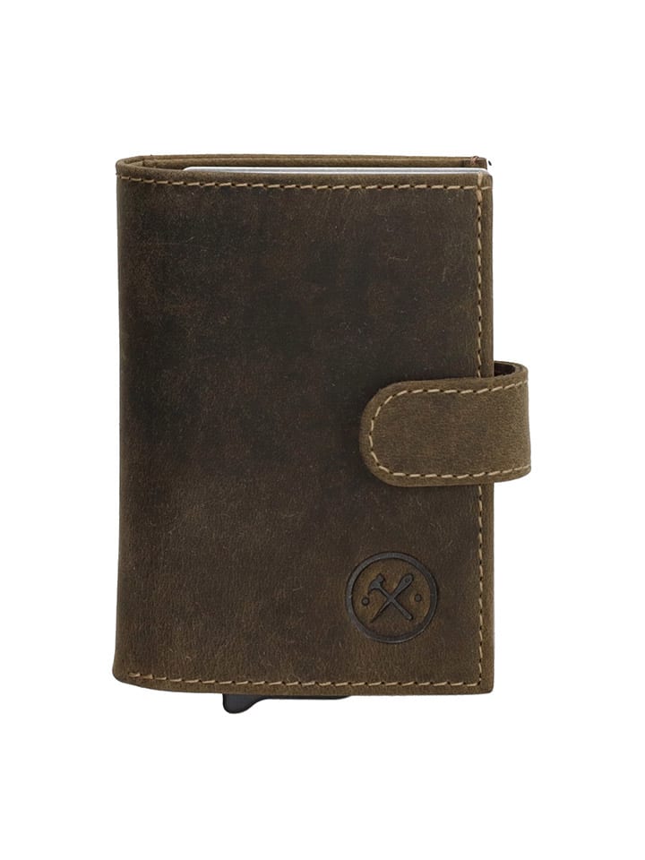 HIDE & STITCHES Leder-Geldbörse in Khaki - (B)8 x (H)10 x (T)2 cm günstig kaufen onesize