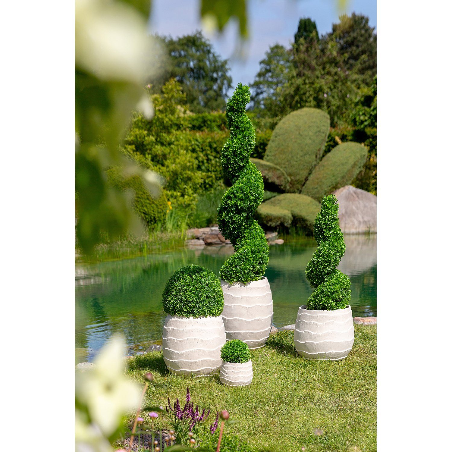 Fink Übertopf Übertopf COCON - creme - Kalksteingemisch - H.42cm x Ø 42cm, Boden mit Loch + Gummistopfen - outdoorgeeignet