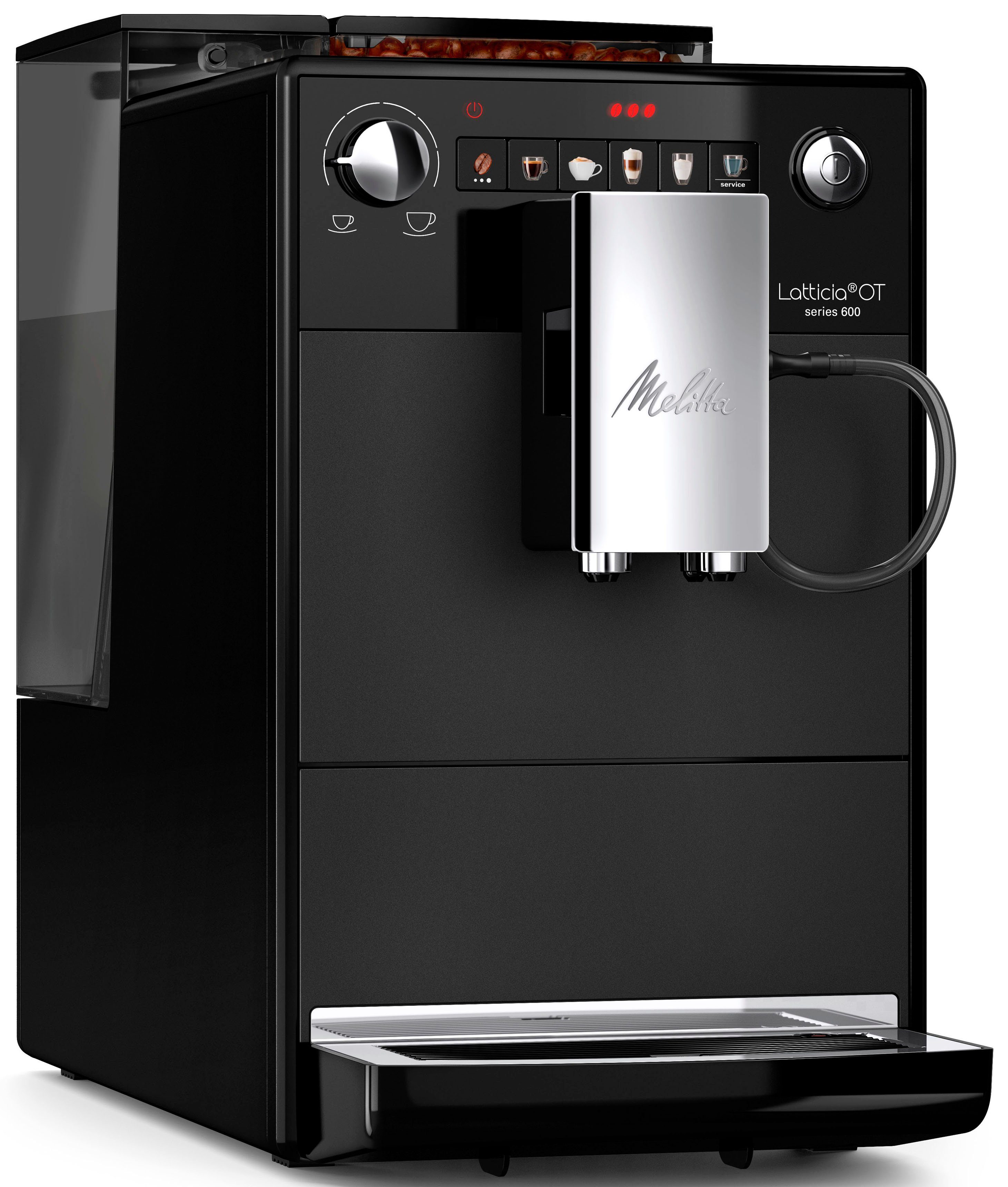 Melitta Kaffeevollautomat Latticia® One Touch F300-100, schwarz, kompakt, aber XL Wassertank & XL Bohnenbehälter