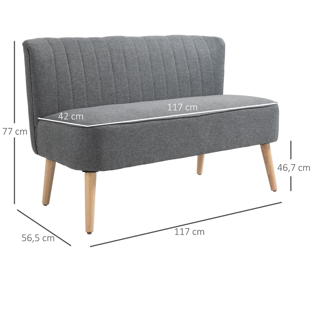 HOMCOM 2-Sitzer Stoffsofa Polstersofa Sitzmöbel Loungesofa Holz Schaumstoff Hellgrau 117 x 56,5 x 77 cm