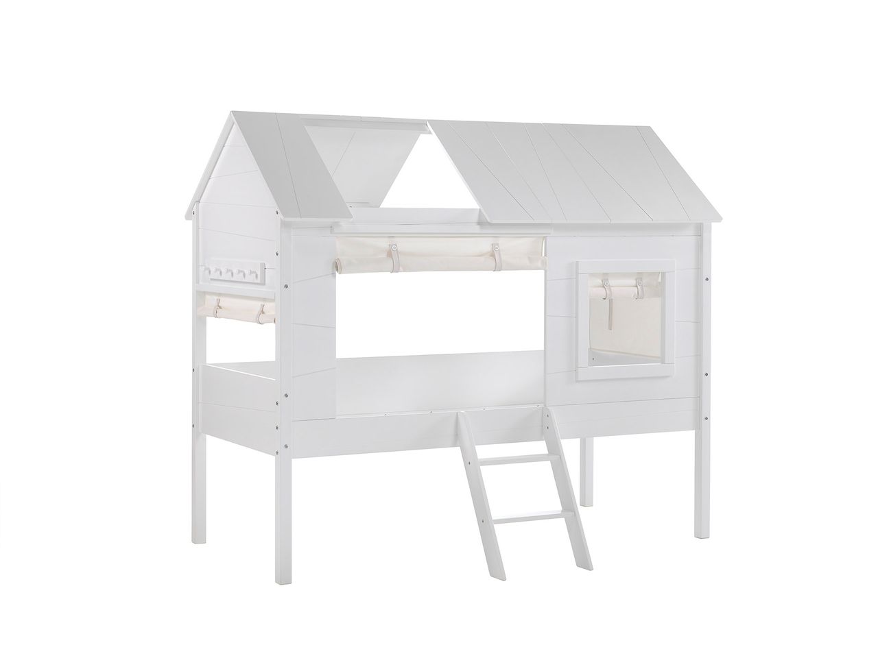 VIPACK Charlotte Baumhaus Bett 90 x 200 cm Liegefläche inkl. Vorhang Set, Creme-Weiß