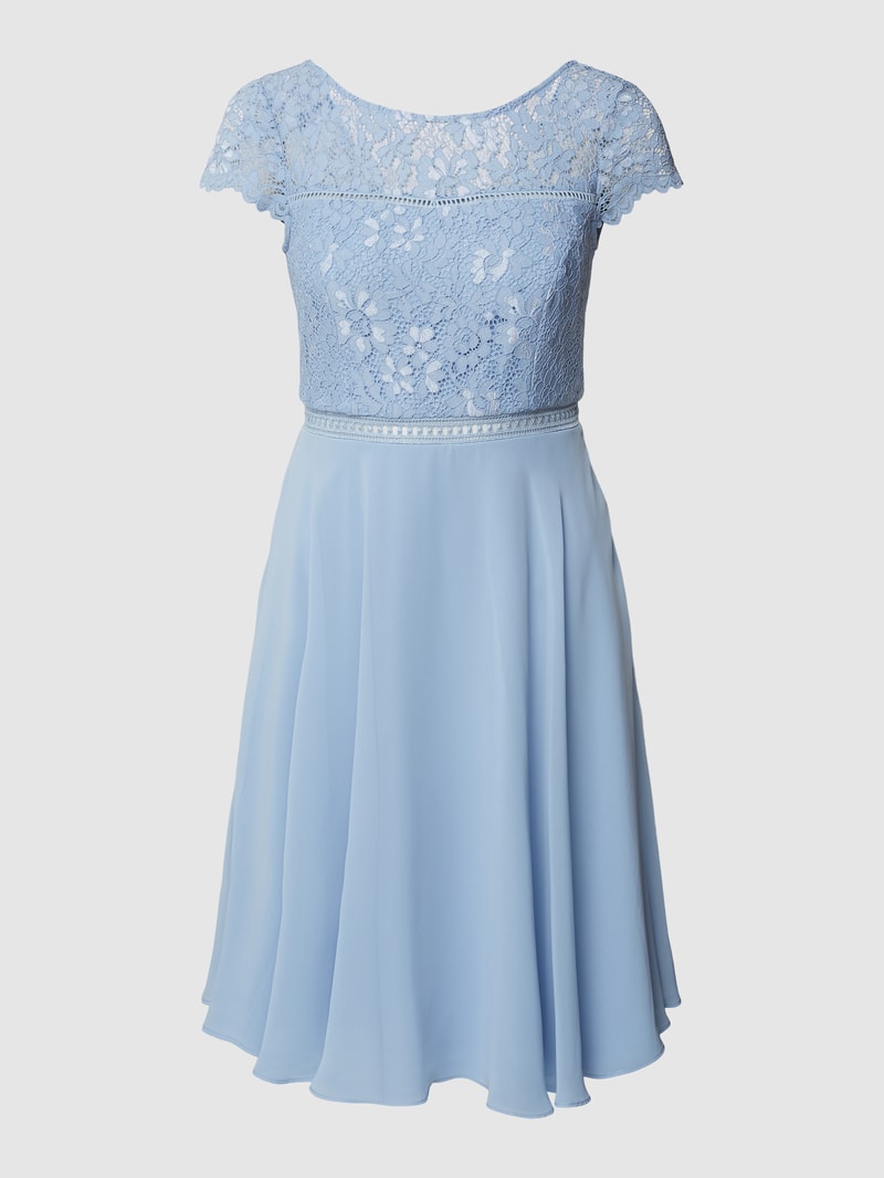 Cocktailkleid mit Spitzenbesatz in bleu