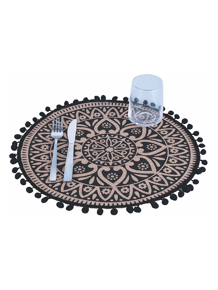 Villa d´Este 6er-Set: Tischsets in Schwarz/ Beige - Ø 38 cm günstig kaufen onesize