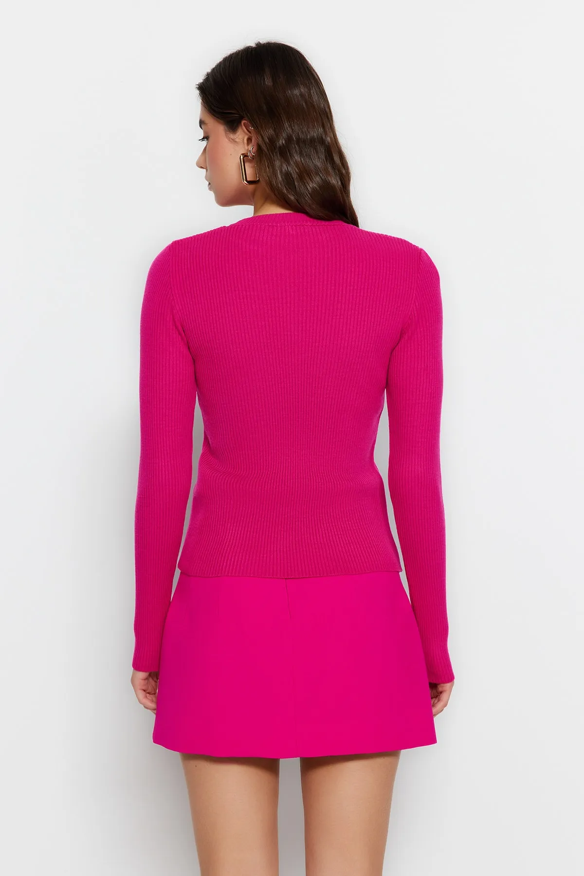 Trendyol Collection  Fuchsia Basic Strickpullover mit Kordelzug TWOAW22KZ1708