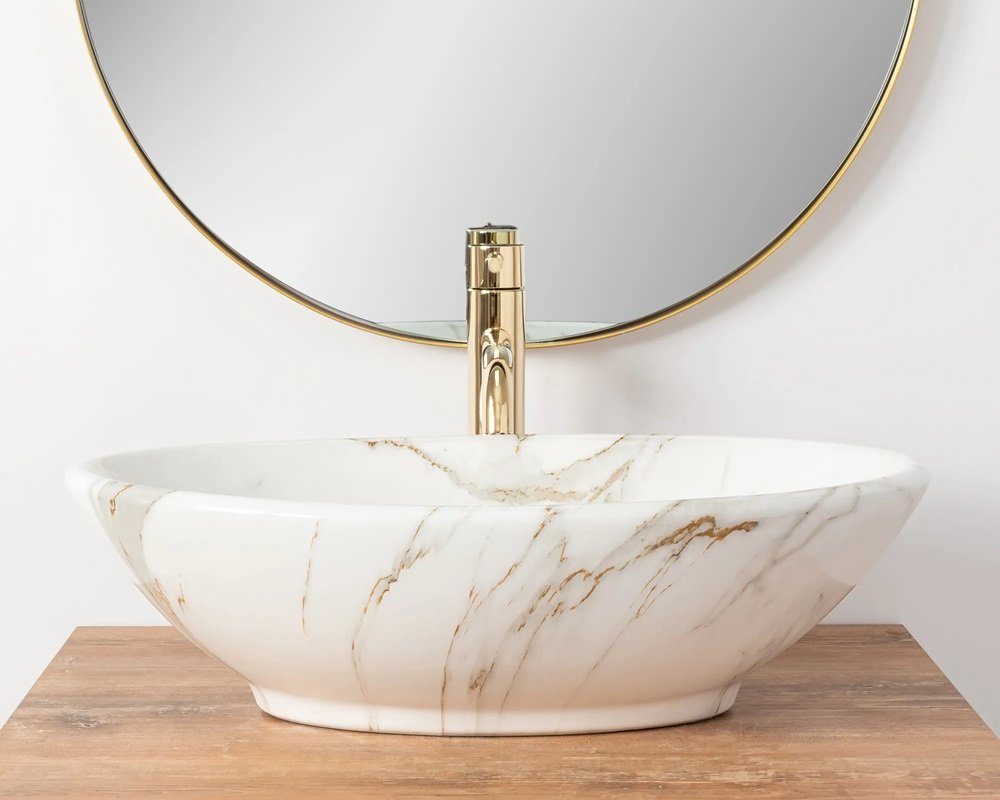 Badezimmer Rea Aufsatzwaschbecken Waschbecken Marmor Optik 53x33cm Pamela Aiax
