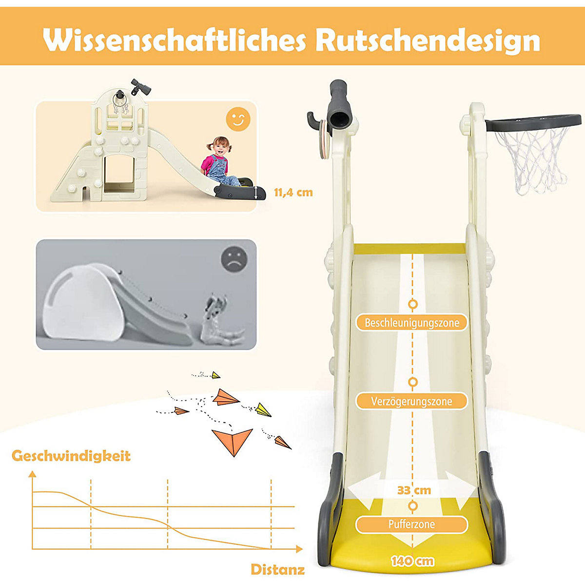 Rutsche 6 in 1 mit Basketballkorb & Teleskop