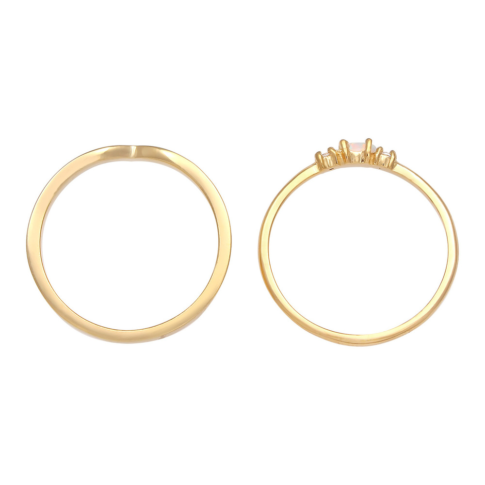 Elli Elli Bague Femmes Ensemble Marquise Forme de V Basique avec Opale Synthétique et  Bague
