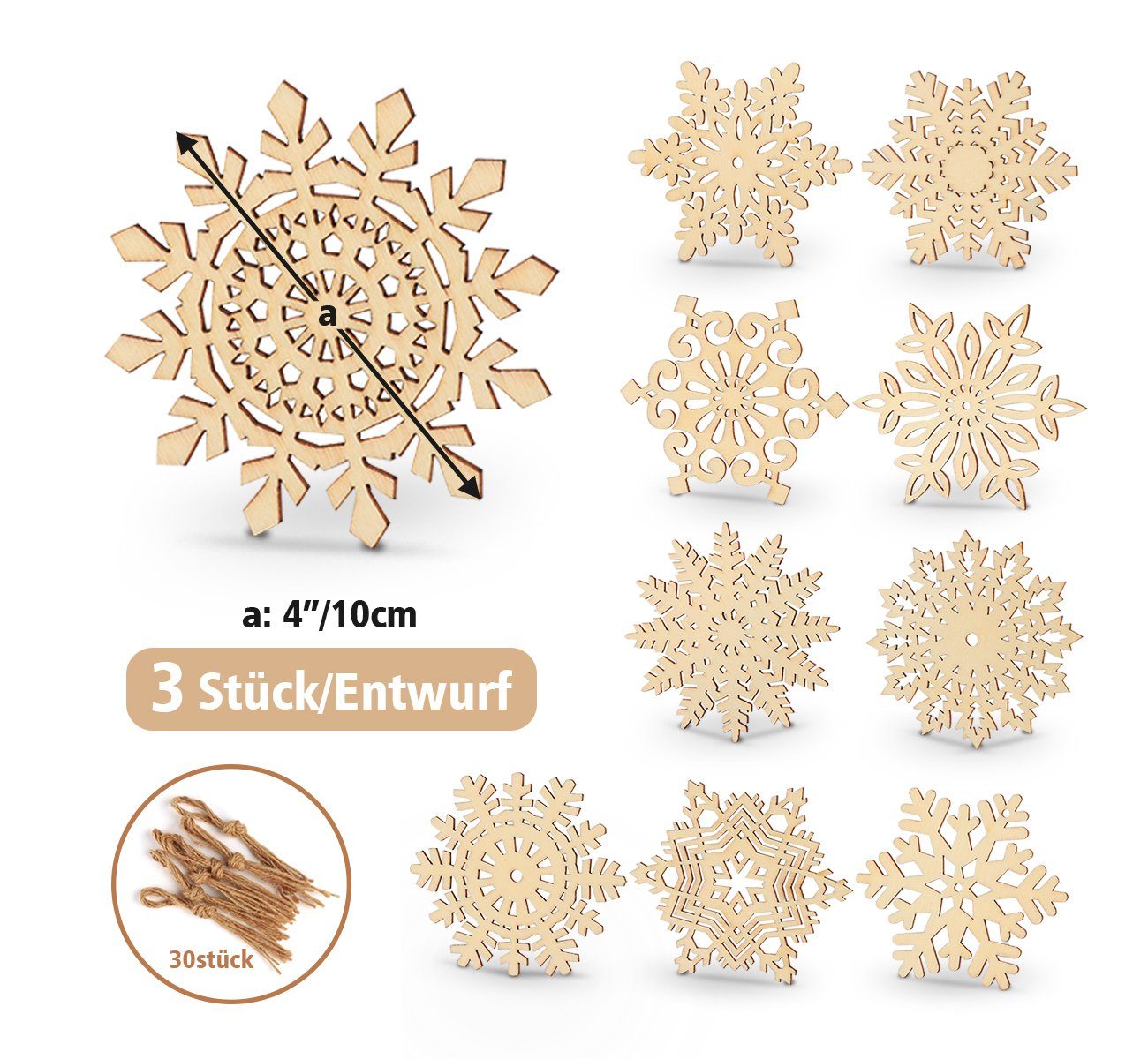 Homewit Hänge-Weihnachtsbaum Holz Schneeflocken Anhänger Weihnachtsbaum Anhänger Holzdeko für DIY, Weihnachtsbaumschmuck Holzanhänger Christbaumschmuck