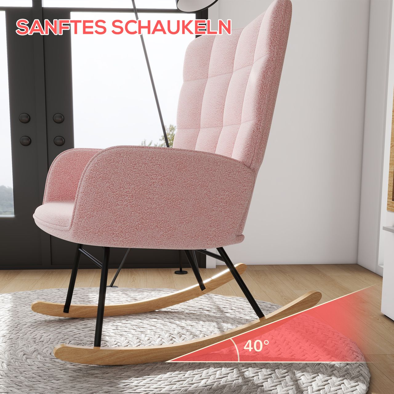 HOMCOM Schaukelstuhl Schwingsessel Akzentstuhl bis 120 kg, Polyester, Rosa