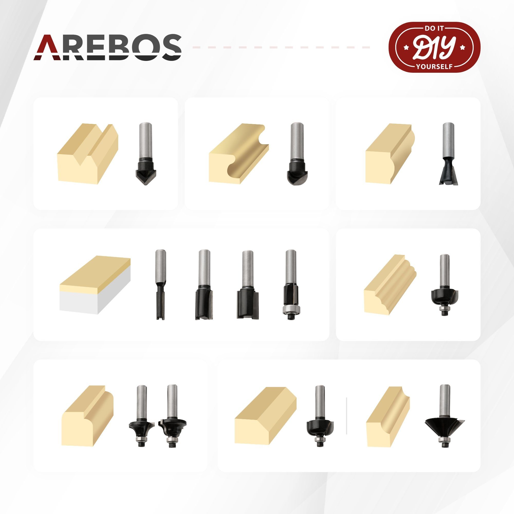 Arebos Oberfräse mit Koffer, 1200 W, inkl. Zubehör + Fräser Set 12-teilig, (Set, Oberfräse)