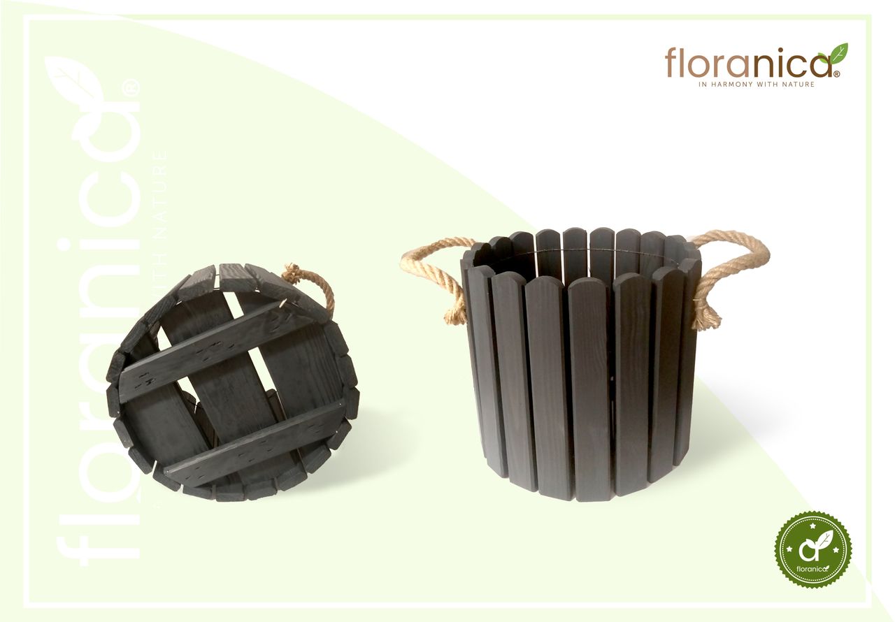 Pemicont Floranica Runder Blumentopf aus Holz 33x20cm Anthrazit Imprägnierte Kiefer Schutztopf für Kräuter Blumen Haus- und Gartendekoration Truhe Innen- und Außeneinsatz EU-Produkt