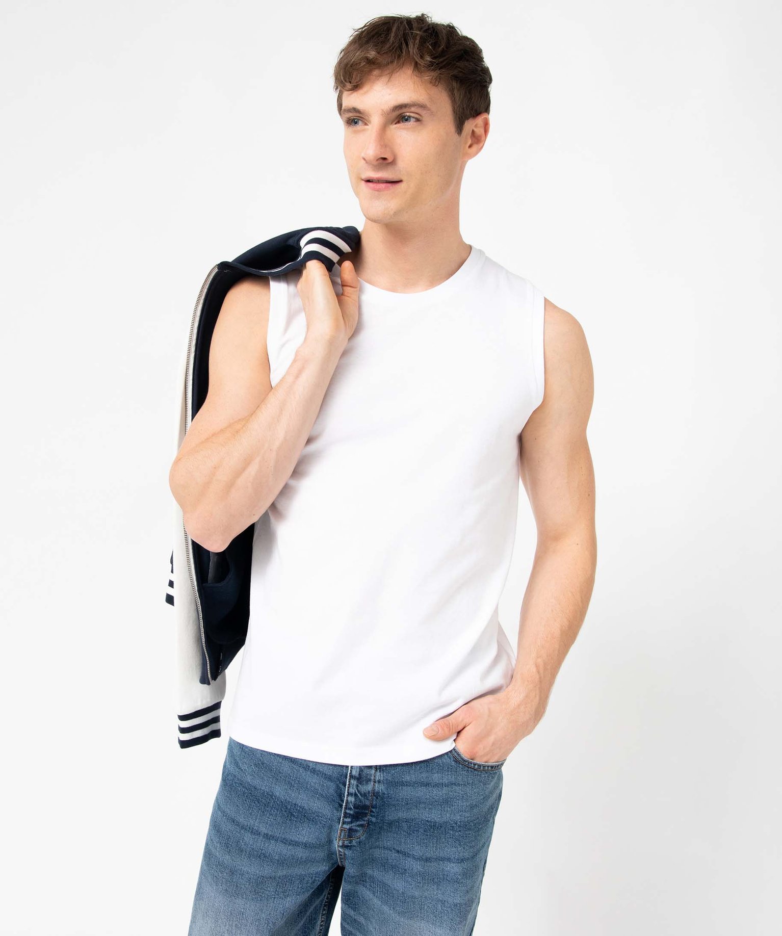 Débardeur homme à col rond blanc | GEMO