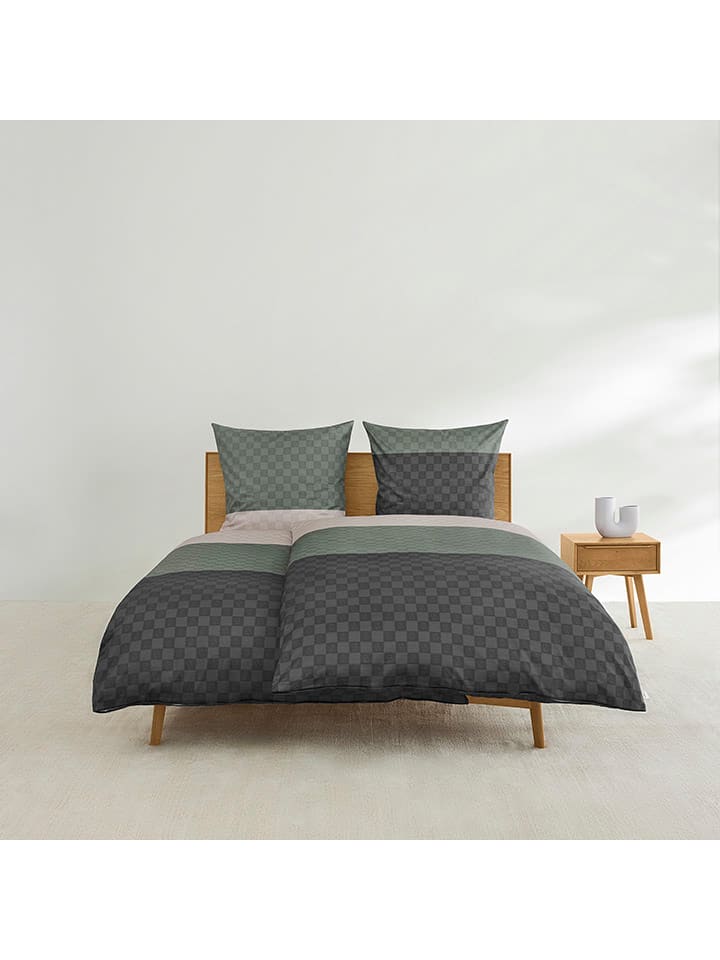 Ibena Satin-Bettwäsche-Set in Anthrazit/ Oliv günstig kaufen