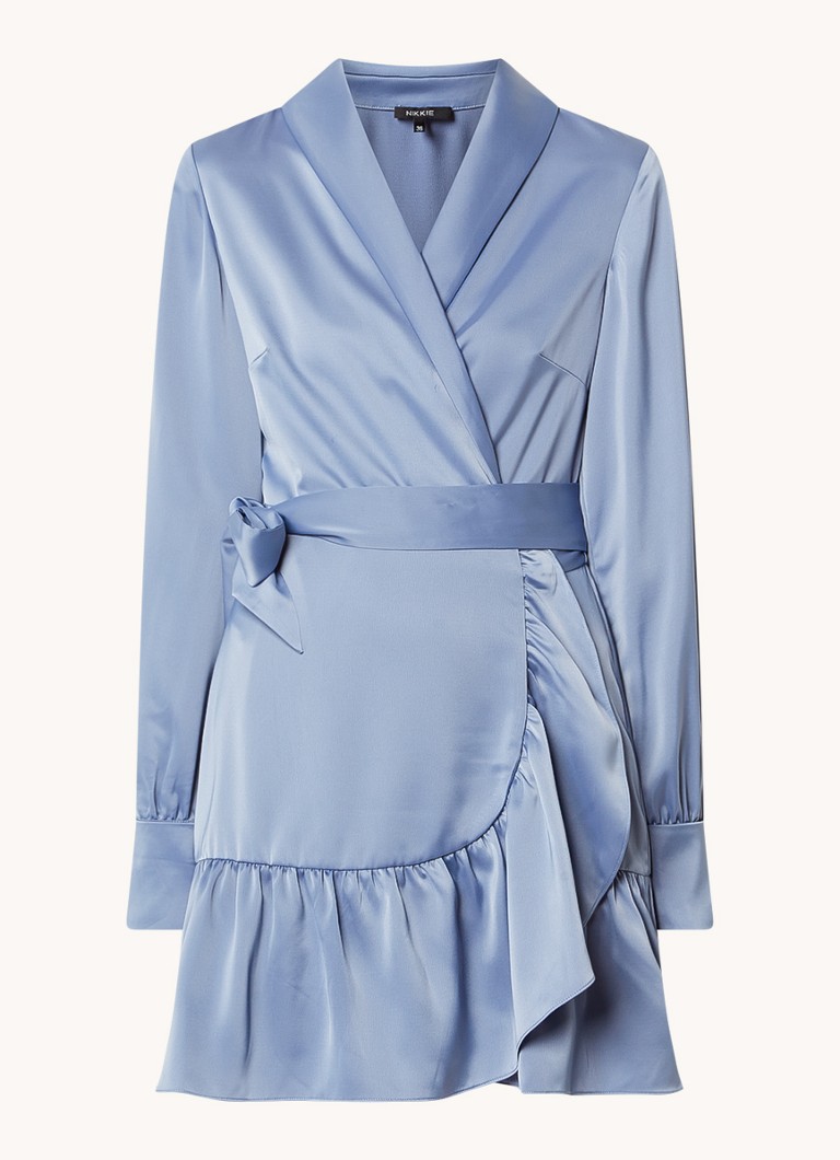NIKKIE Vivien satin mini wrap dress with ruffle