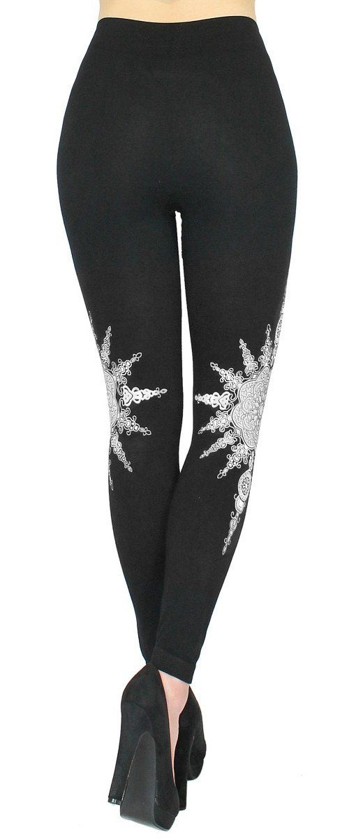 dy_mode Highwaist Leggings Damen Leggings mit Blumen Druck Mandala Muster Leggins Schwarz mit elastischem Bund