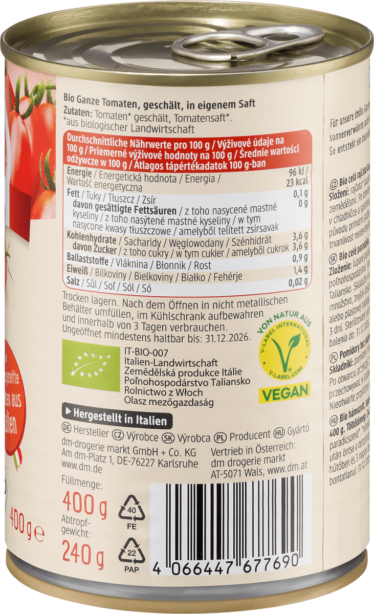 Ganze Tomaten, geschält, 400 g