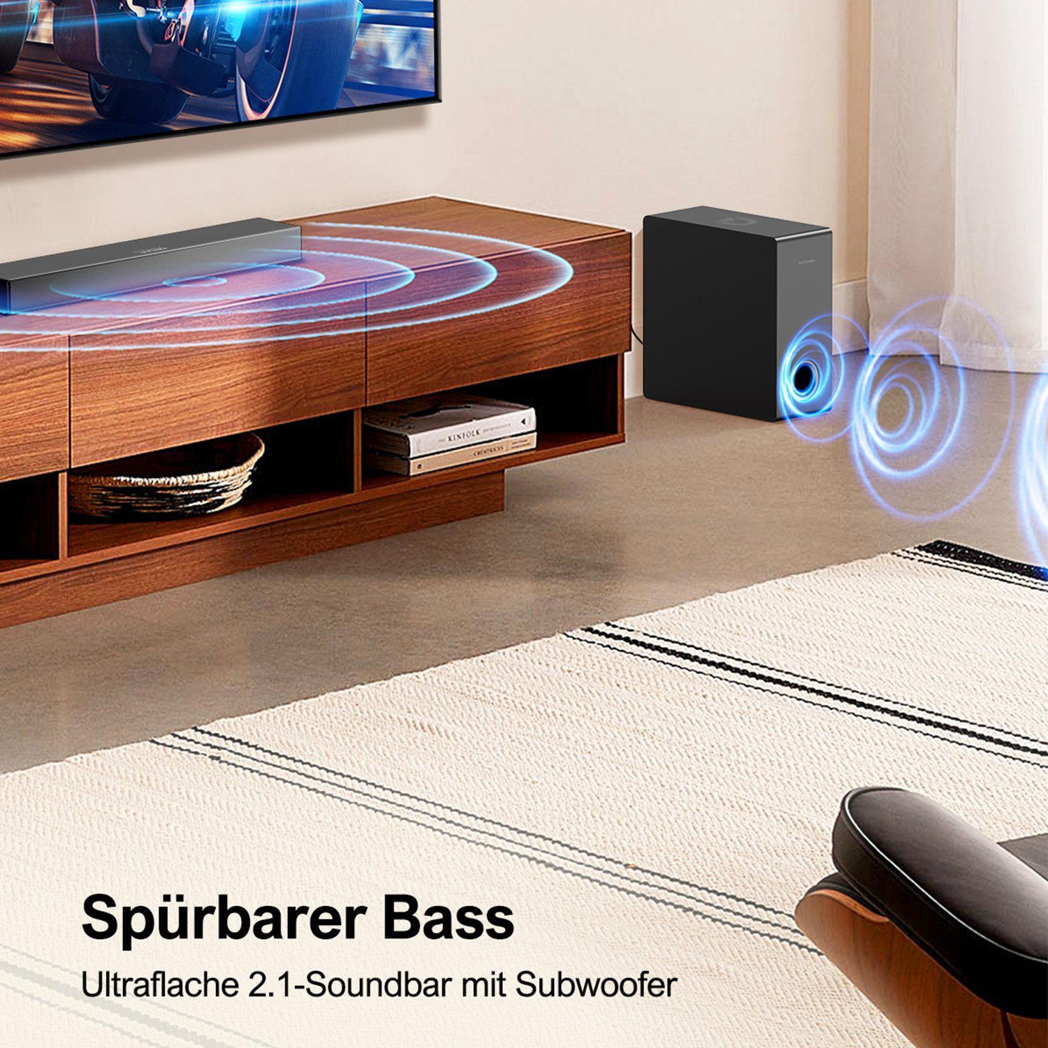 Ultimea Nova S40 2.1 Soundbar (HDMI ARC, 160 W, Surround-Sound, Bass Verbessert, 35mmT, Schlank Aber Leistungsstark)