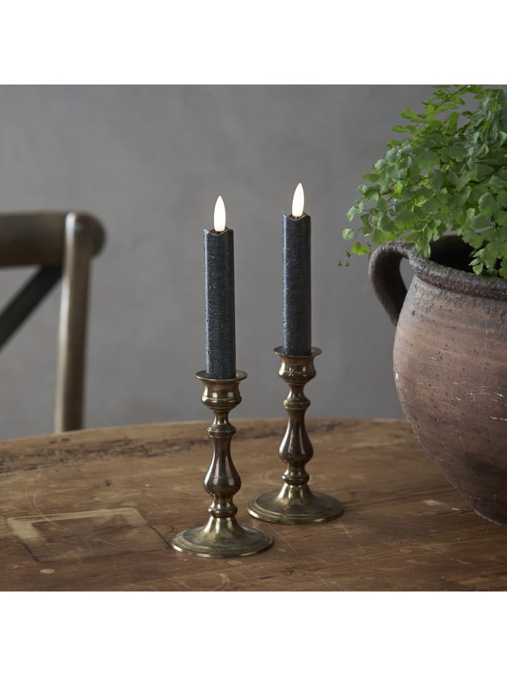 STAR Trading LED Stabkerzen Flamme 2er-Set aus Wachs in Schwarz günstig kaufen onesize