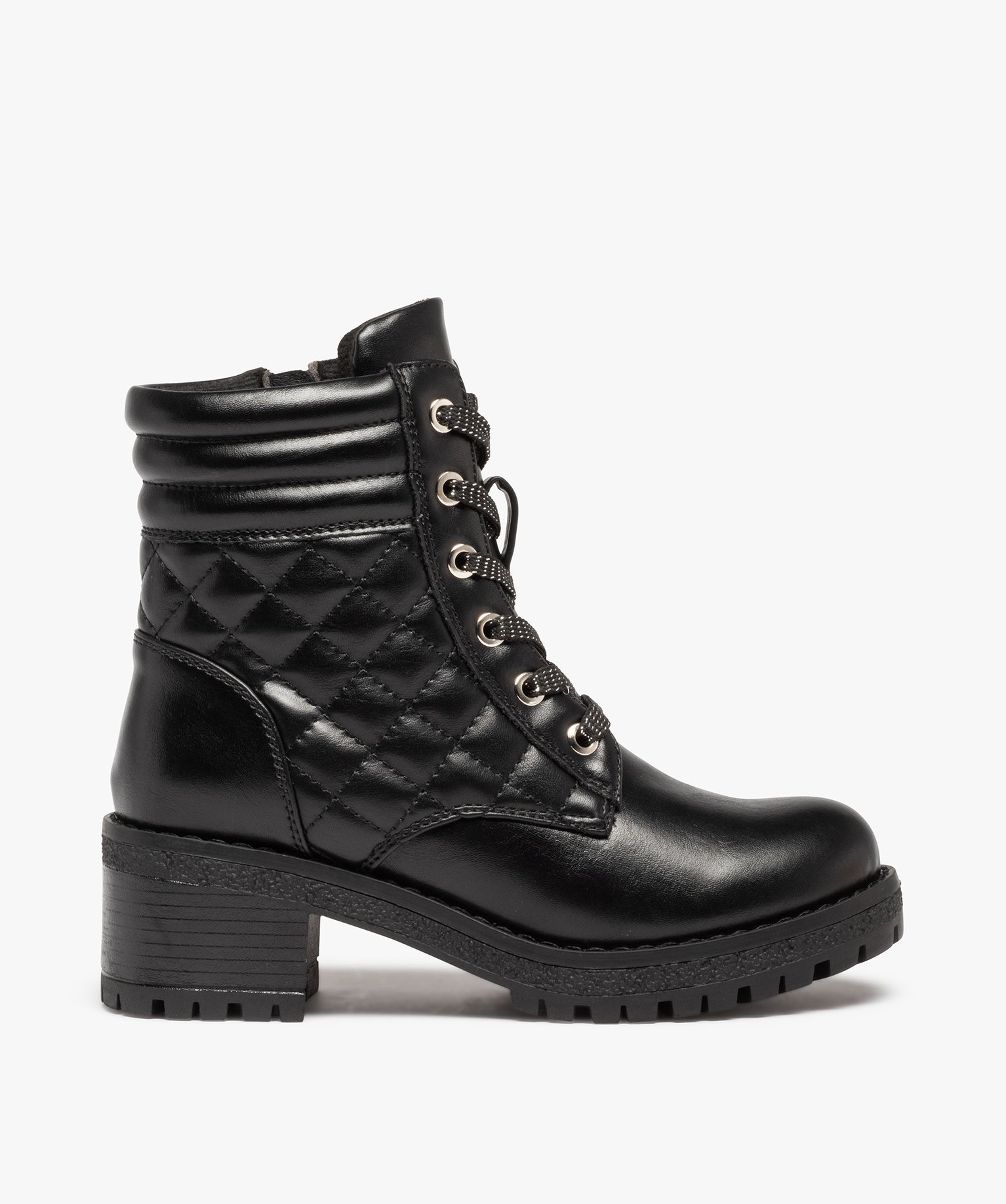 Boots fille à lacets dessus matelassé uni et semelle crantée noir | GEMO