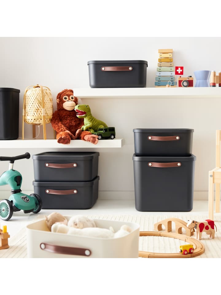 Rotho Aufbewahrungsbox mit Deckel 25 l MALOJA in Holzkohle schwarz ged. günstig kaufen onesize