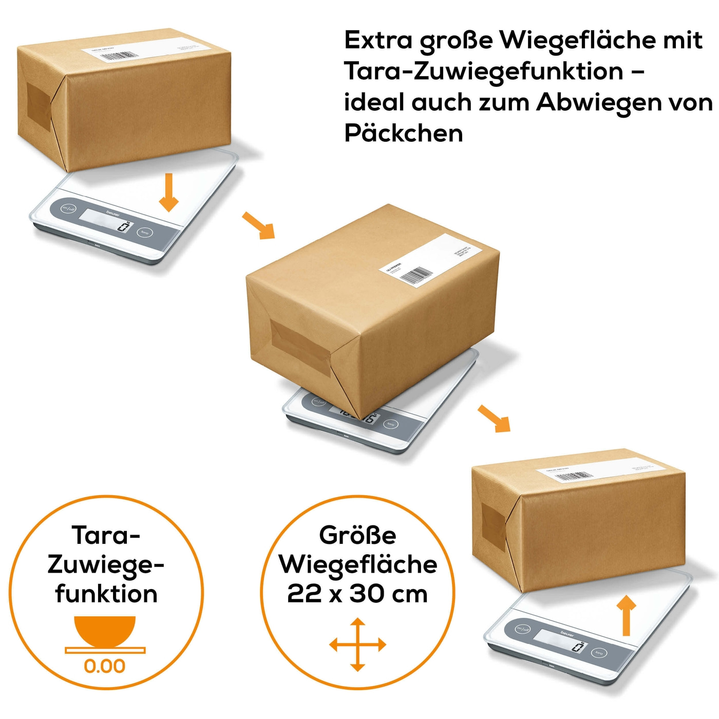 Beurer Haushaltswaage - KS 59 XXL-Große Haushaltswaage mit Glasoberfläche & Memory-Funktion - bis 20 kg