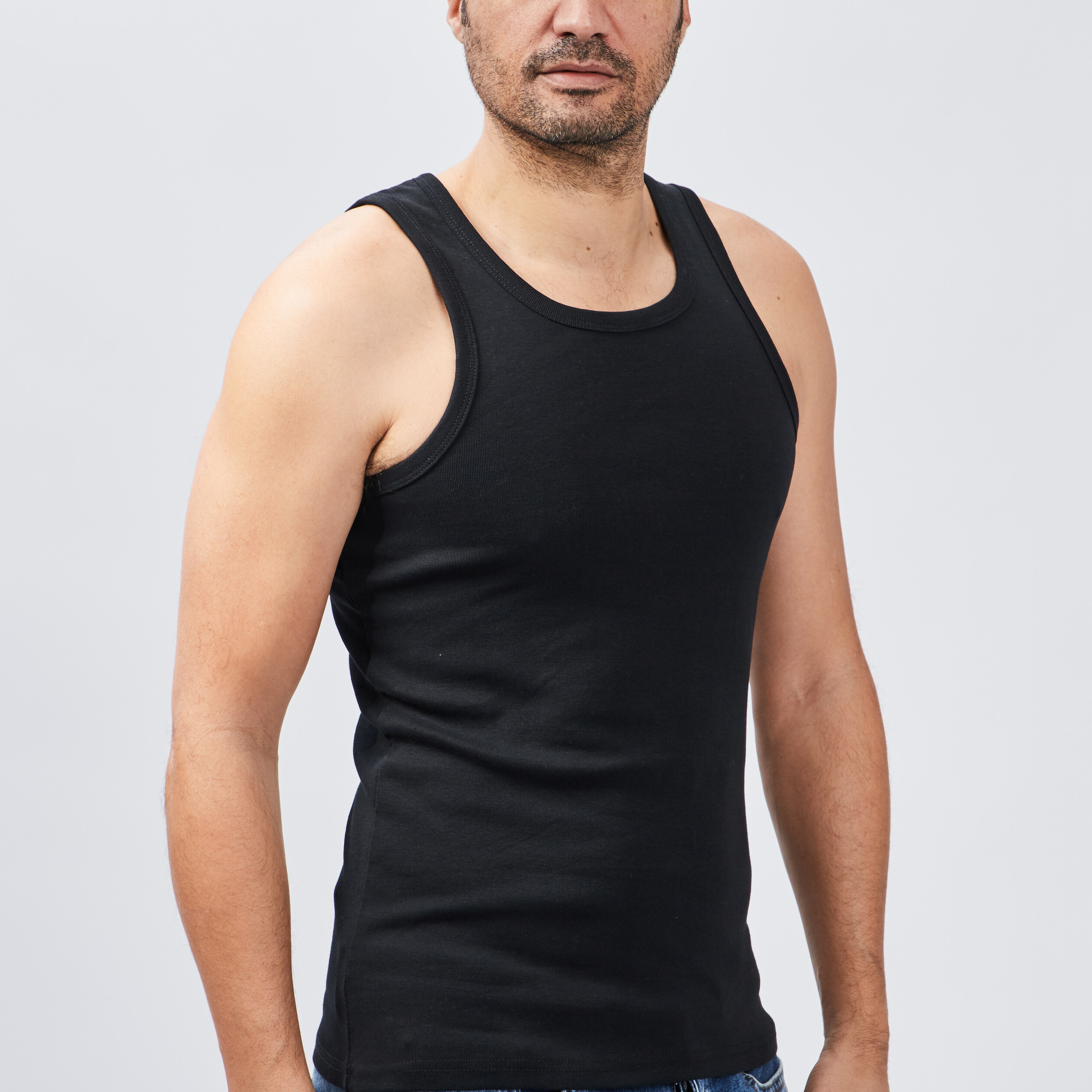 Débardeur coton bretelles larges noir homme | La Halle