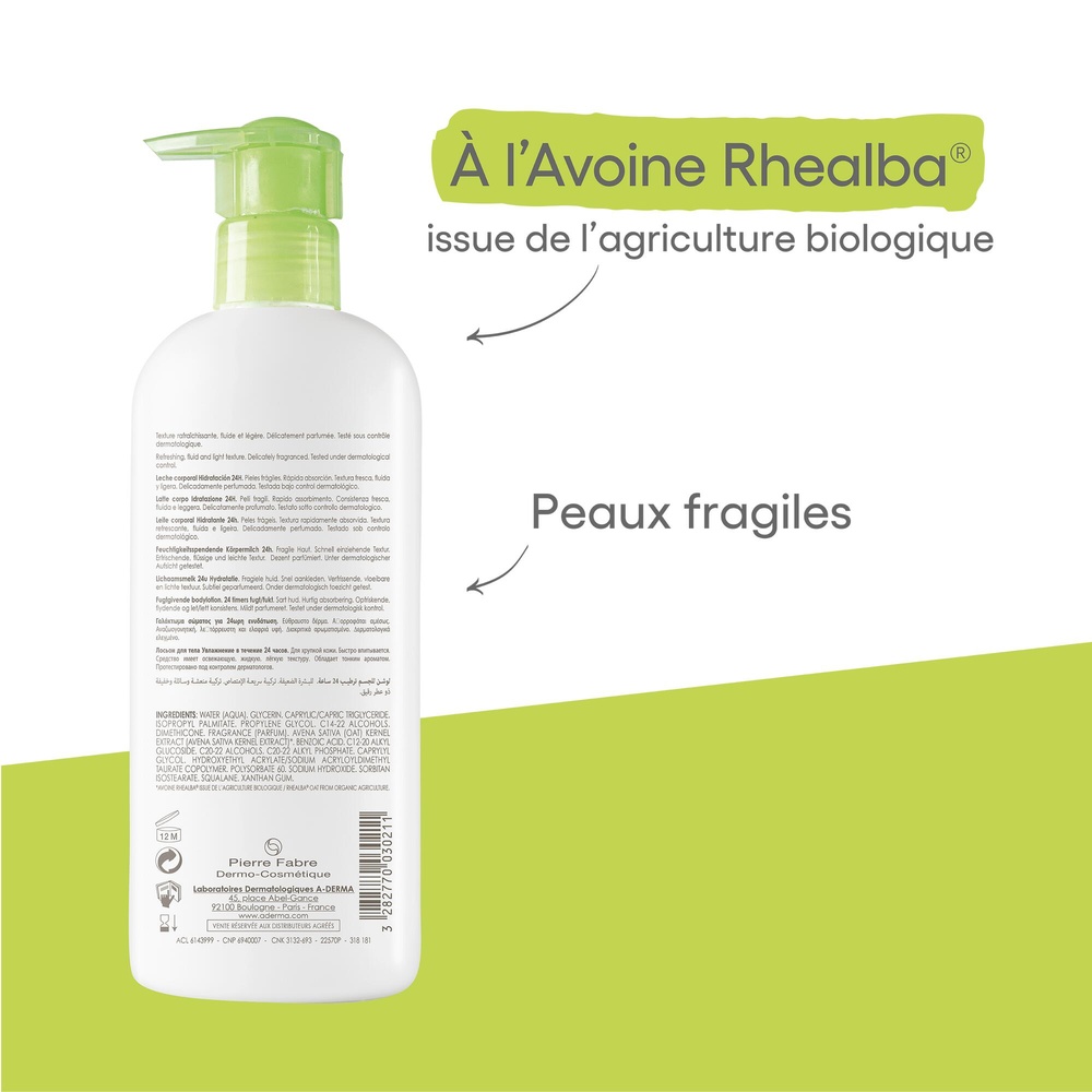 A-Derma Les indispensables Lait Corps hydratantPompe 400ml Lait corps